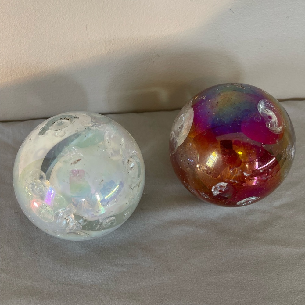 2 Huge Solid Glass Marbles 2 Lbs Each Art Heavy Slag Very Rare Vintage Carnival